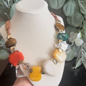 ZARA Statement Necklace | Mixed Natural Stone & Leather Accents